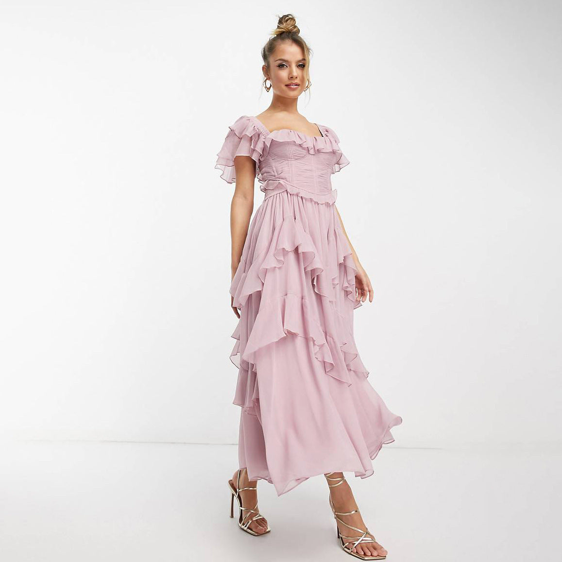 Elegant Summer Holiday Ruffle Maxi Dress – Backless Square Neck Style