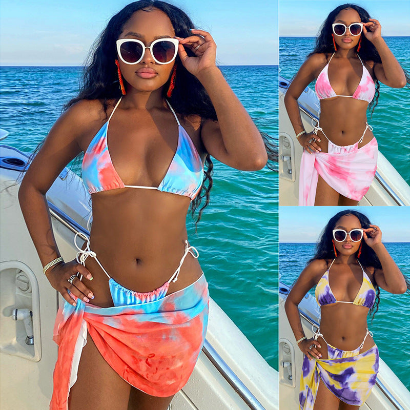 Women's Sexy 3-Piece Tie-Dye Bikini Set