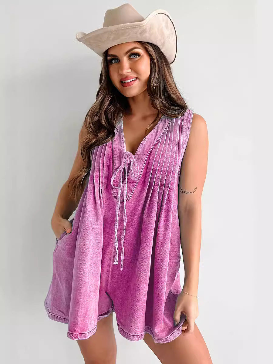 Sleeveless Short-sleeved Shorts Denim Jumpsuit