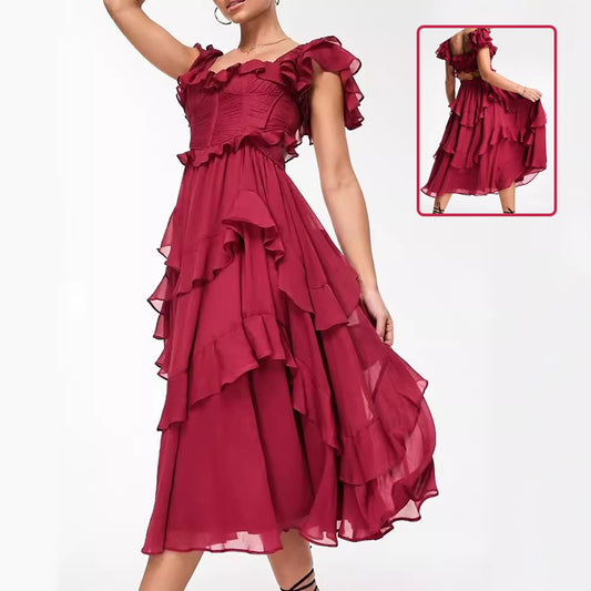 Elegant Summer Holiday Ruffle Maxi Dress – Backless Square Neck Style