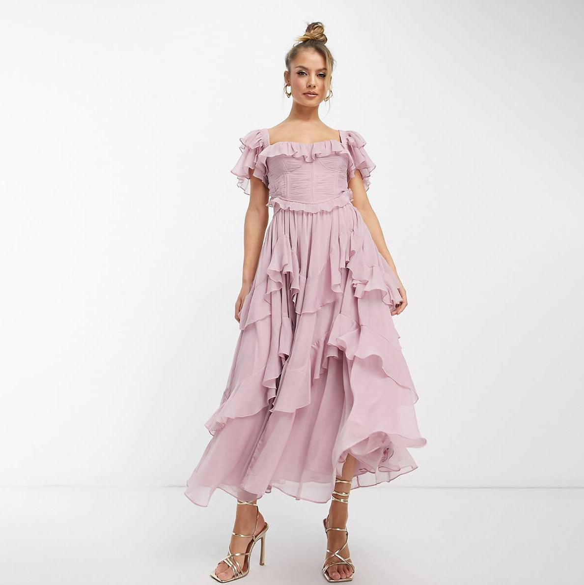 Elegant Summer Holiday Ruffle Maxi Dress – Backless Square Neck Style
